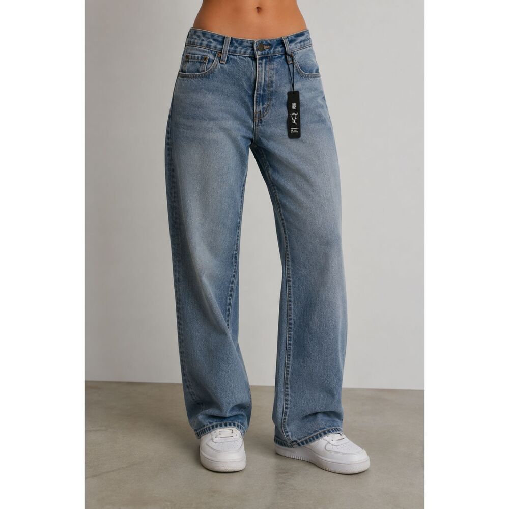 Ed Hardy Women’s Blue Denim Jeans Size 30 100% Cotton Straight Wide Leg